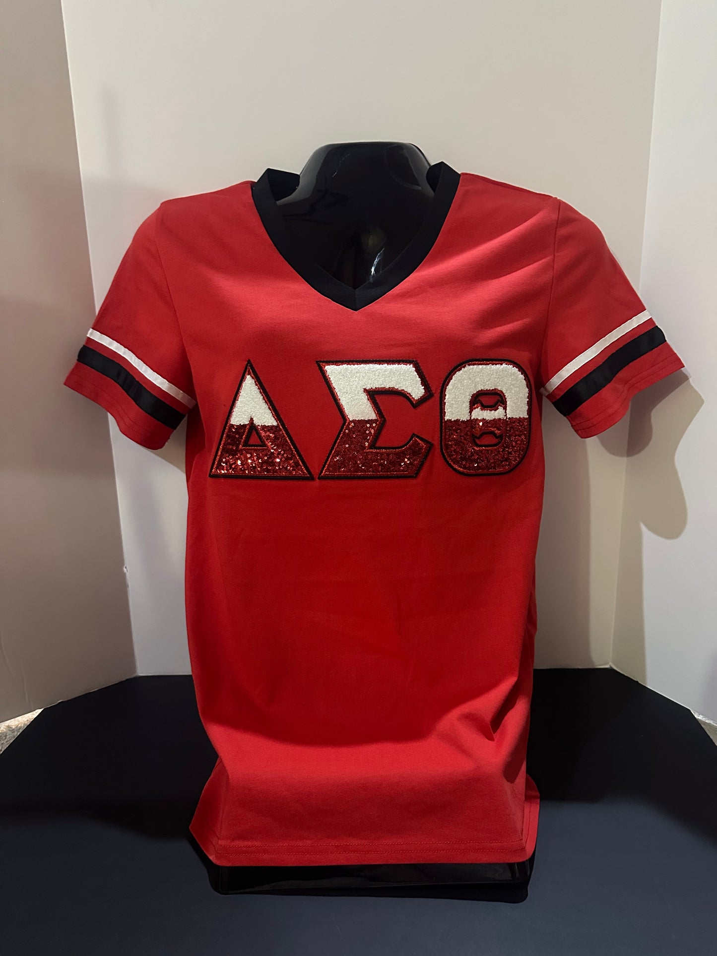 Delta Sigma Theta Vneck Shirt w/ Chenille Letters