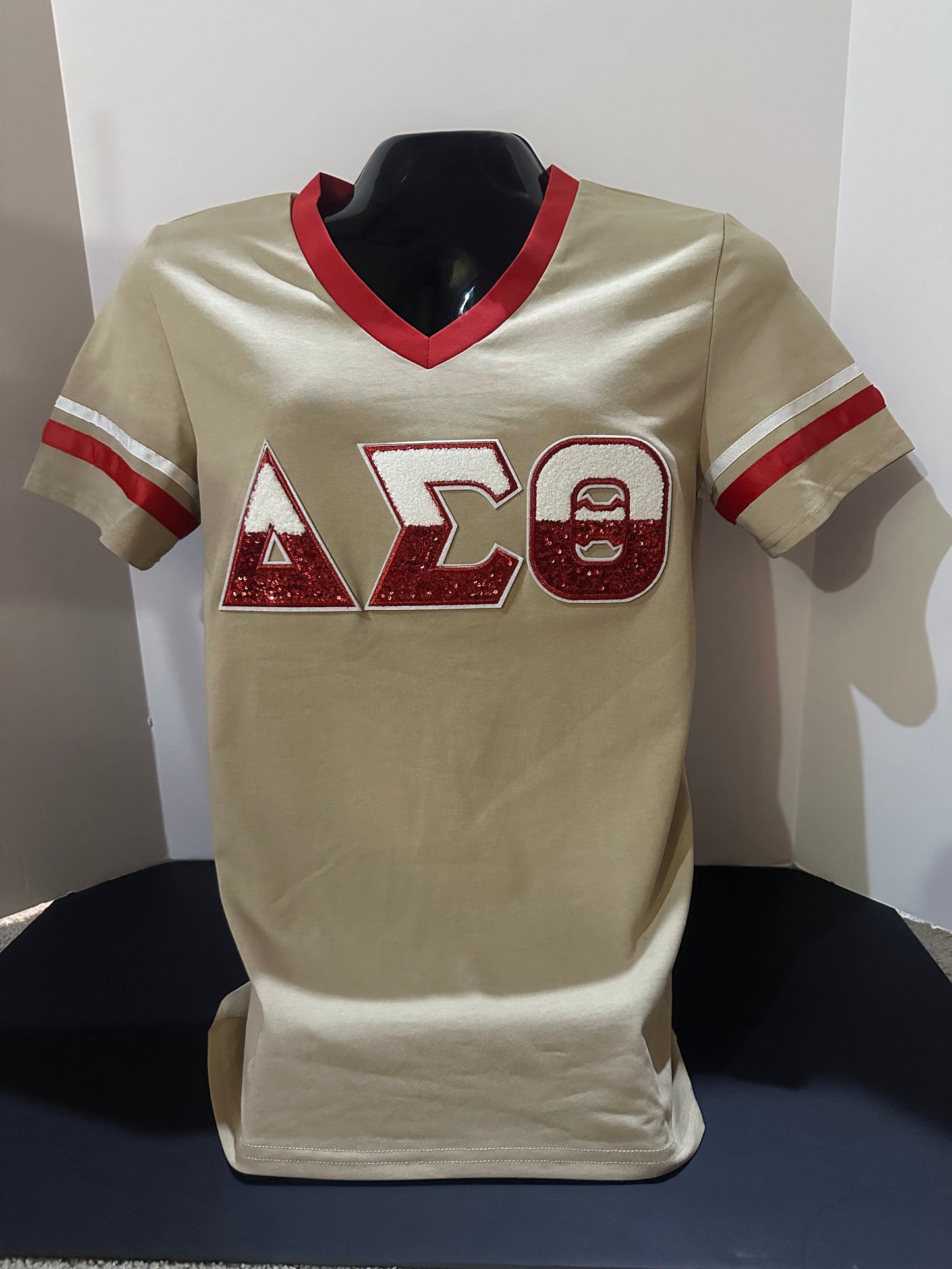 Delta Sigma Theta Vneck Shirt w/ Chenille Letters